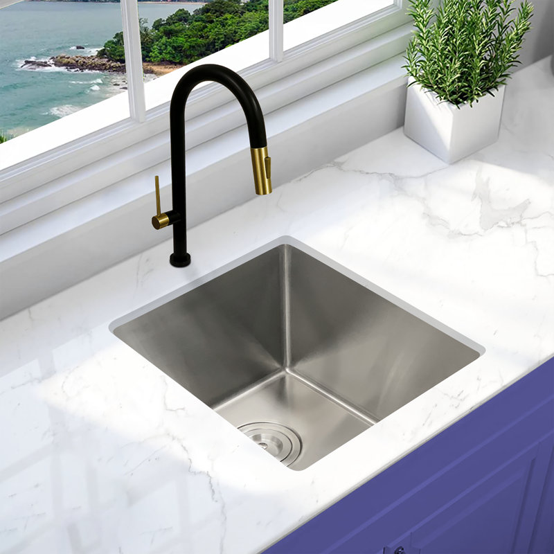 Évier de cuisine en acier inoxydable à simple cuve à extension étroite KBFmore, 2 pièces Gadgets, Calibre 16