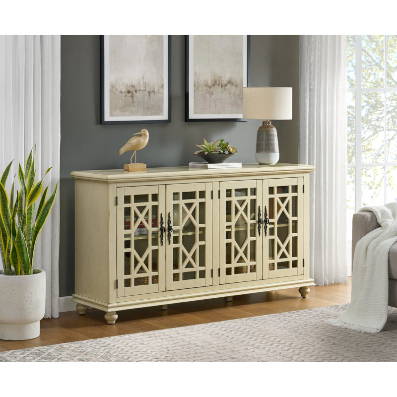 Ahmara Antique White 63'' Traditional Media Console with Cabinet