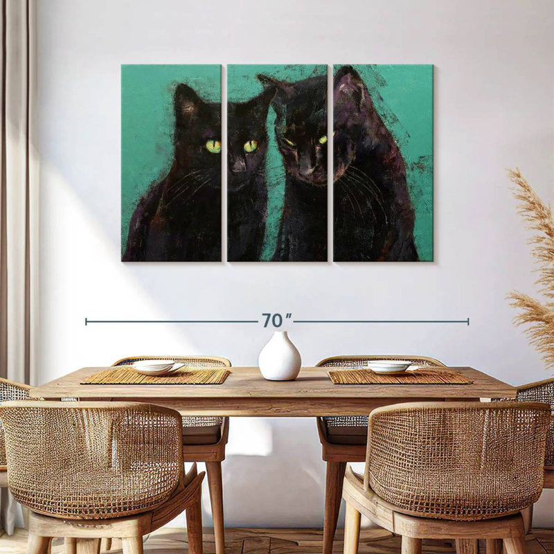 Deux chats noirs, H 36 po x l 57 po