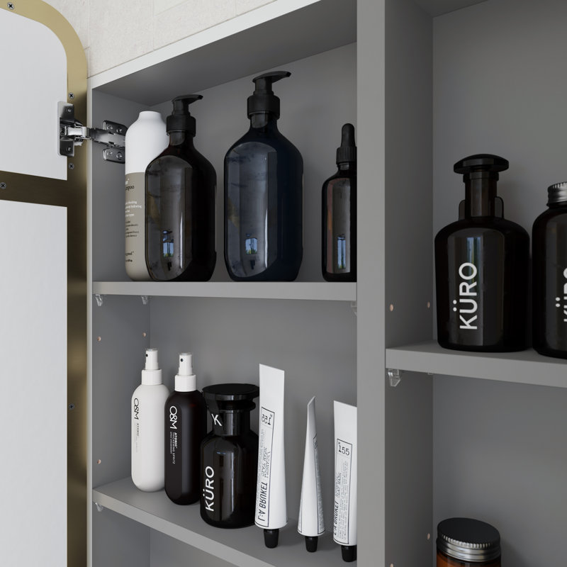 Recessed Frameless Dual Door Medicine Cabinet with Adjustable Shelves, Satin Brass