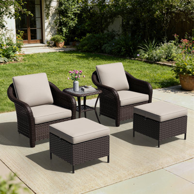 5-Piece Wicker Patio Chat Set with Storage Ottomans