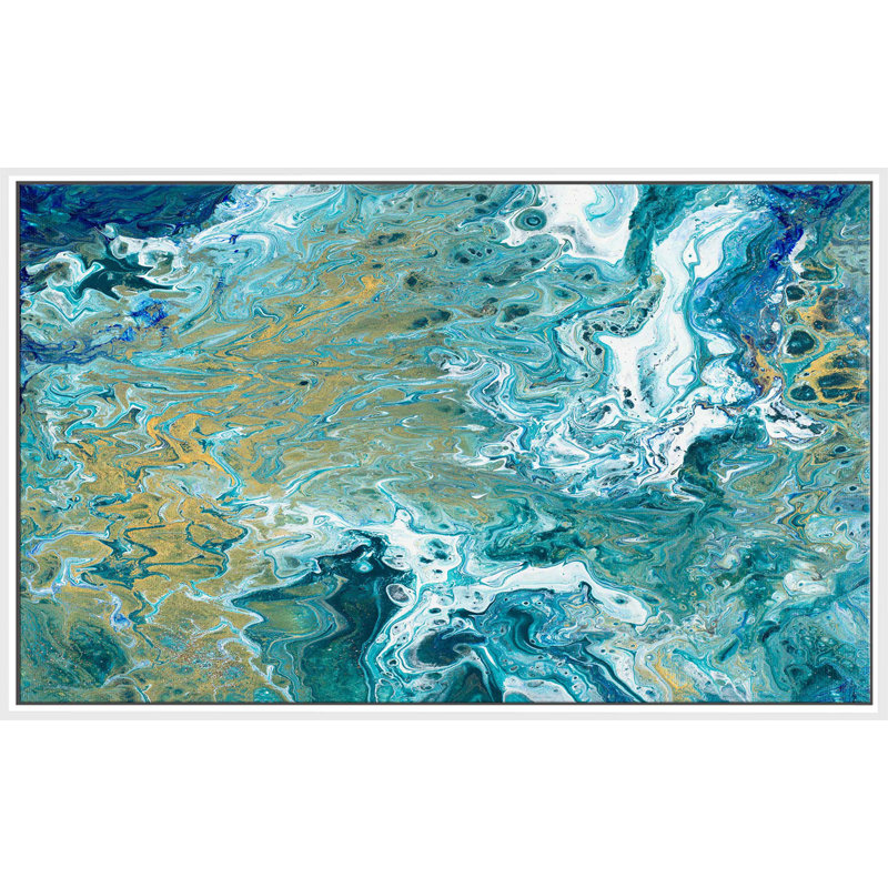 « earth essence i », reproduction de peinture à l’huile sur toile, H 39,5 po x l 63,5 po x P 2 po, Cadre flottant blanc