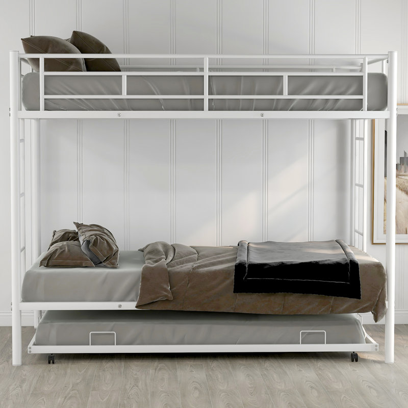 Lit simple superposé au dessus d'un lit simple avec lit gigogne, blanc, Blanc