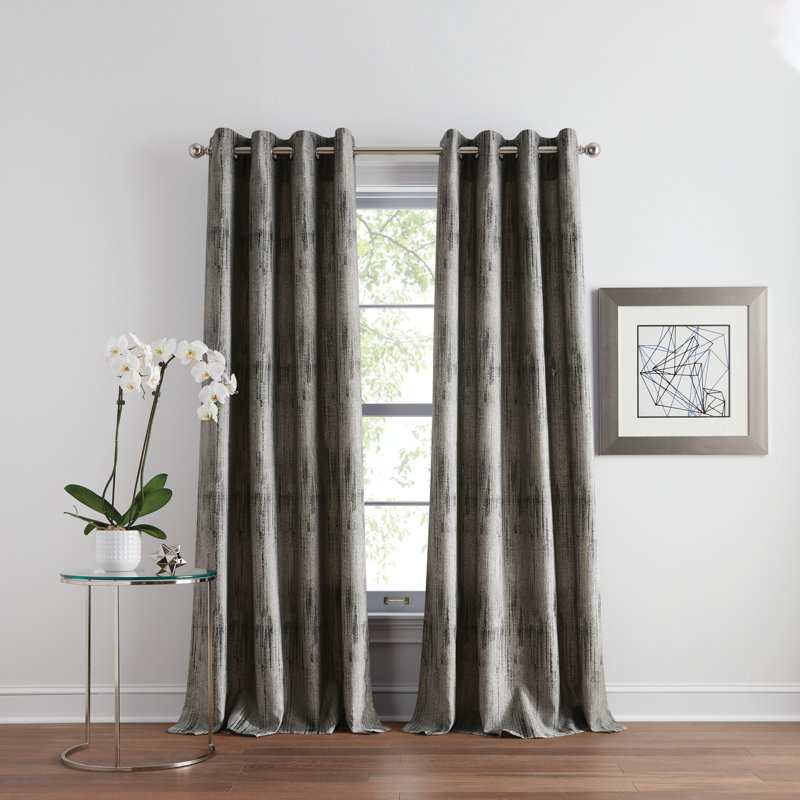 DKNY Basalt Jacquard Black Ice Curtain Panel Pair (Set of 2), 50"" W x 63"" L