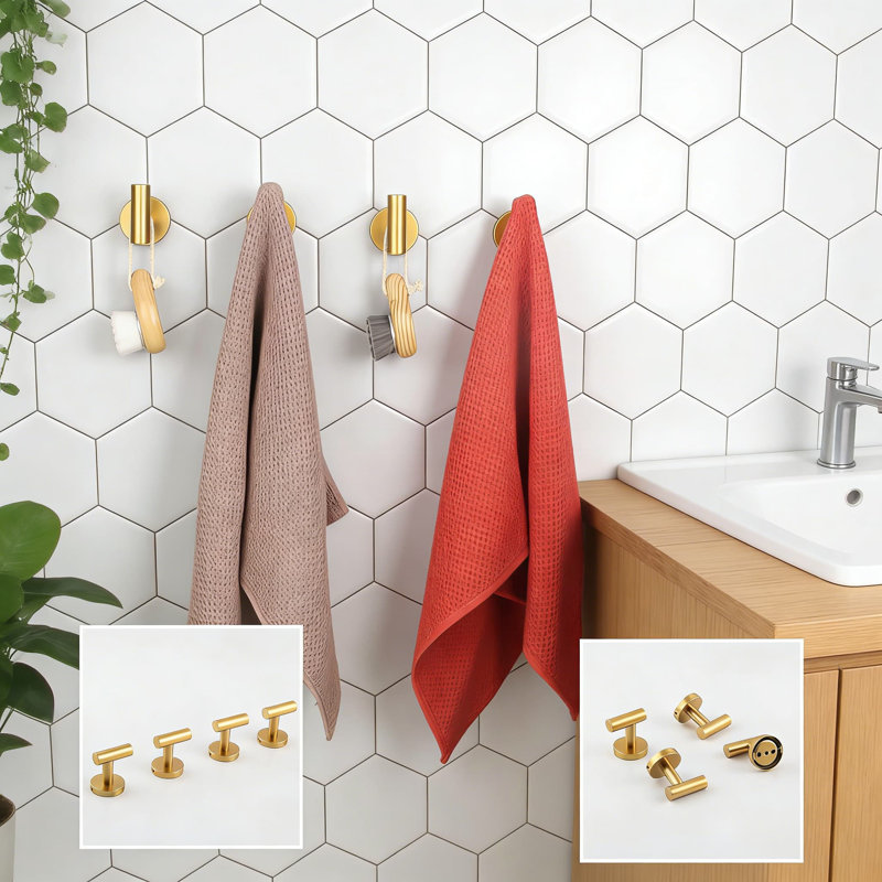 Luxury Gold Stainless Steel Towel Hooks - 4 Pack Heavy Duty Wall Mount Robe Hooks For Bathroom, Hotel, Gold