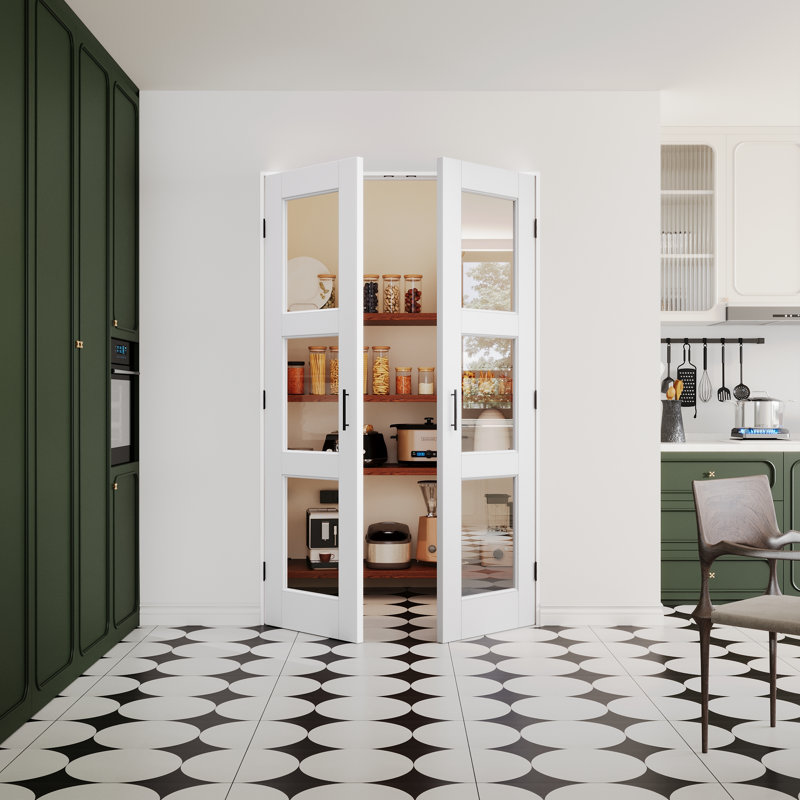 Porte intérieure à 3 vantaux en verre noir et transparent, portes françaises en MDF CARB P2 et verre trempé SGCC, cadre et quincaillerie noir mat inclus (loquets à bille, charnières et poignées), préfinie et imperméable, garde-manger, chambre, salle de bain et placard, teinture facile à appliquer soi-même, 91,4 cm x 203,2 cm