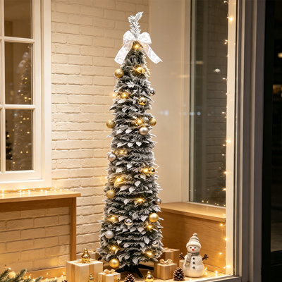 5 FT Pre-lit Pop Up Christmas Tree Foldable Artificial Slim Xmas Tree, Battery Operated(3 AA Batteries Not Included) Decorative Holiday Tree for Home Party Indoor &Outdoor Christmas Decor