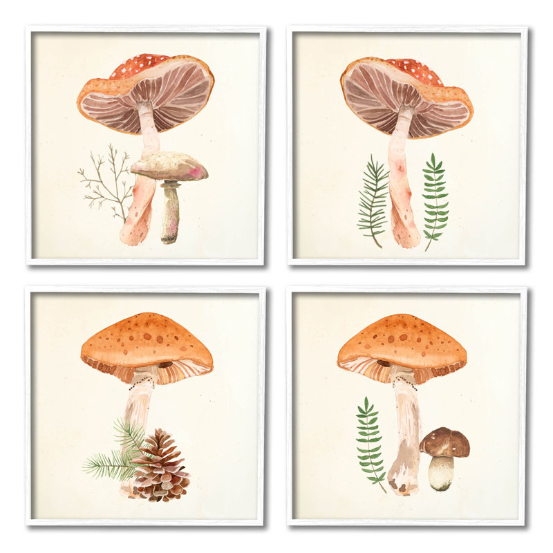 Woodland Mushroom Botanical Sprouts, ensemble de 4 giclées encadrées par Lucca Sheppard, H 12 po x l 12 po x P 1,5 po