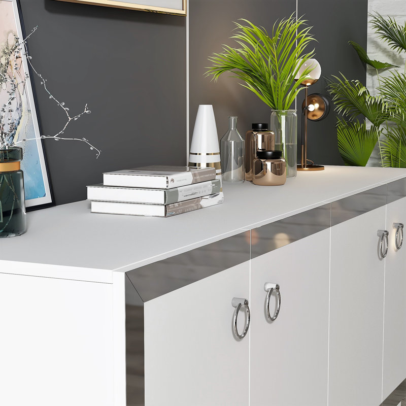 Helvey 150cm Console Table, White/Silver