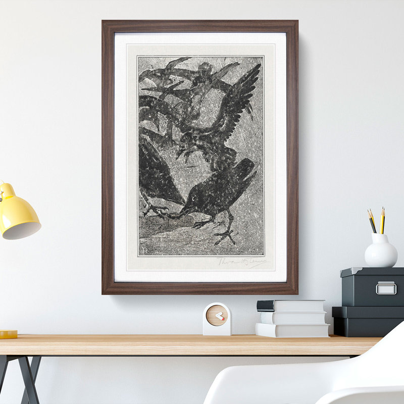 Crows in the Snow by Theo Van Hoytema - Picture Frame Painting, 65cm H x 48cm W x 2cm D, Walnut Framed