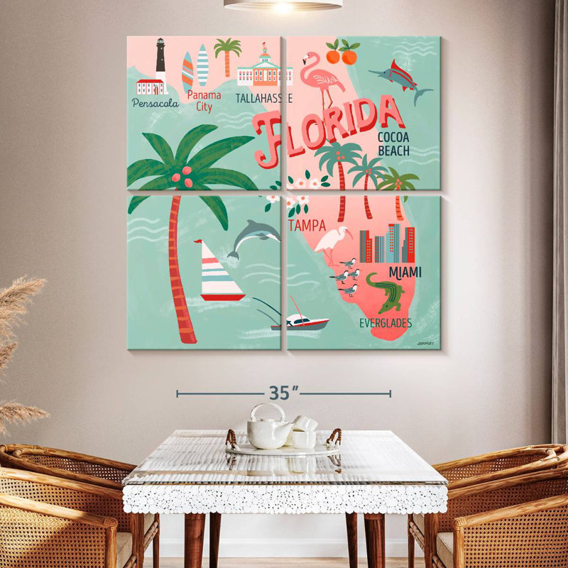 Aliaz State Maps - Florida Attractions, 50" H x 50" W