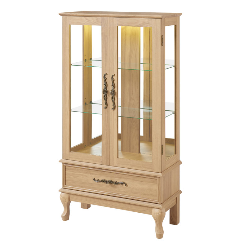 Élégante vitrine lumineuse en verre avec tablettes réglables, 2 portes et 1 tiroir de rangement pour le vin avec ampoule incluse