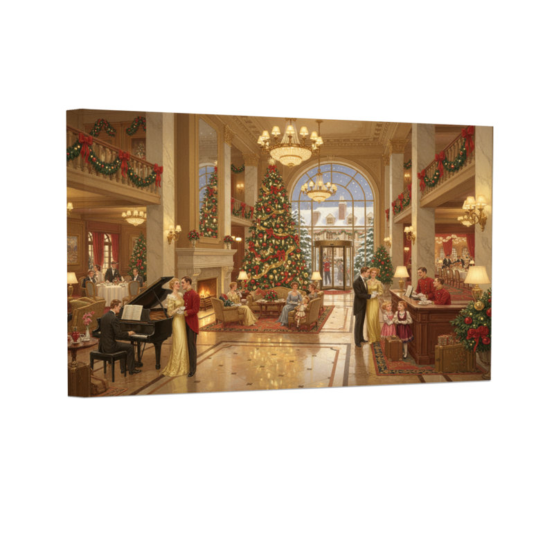Scène de Noël avec arbre et piano, H 24 po x l 36 po