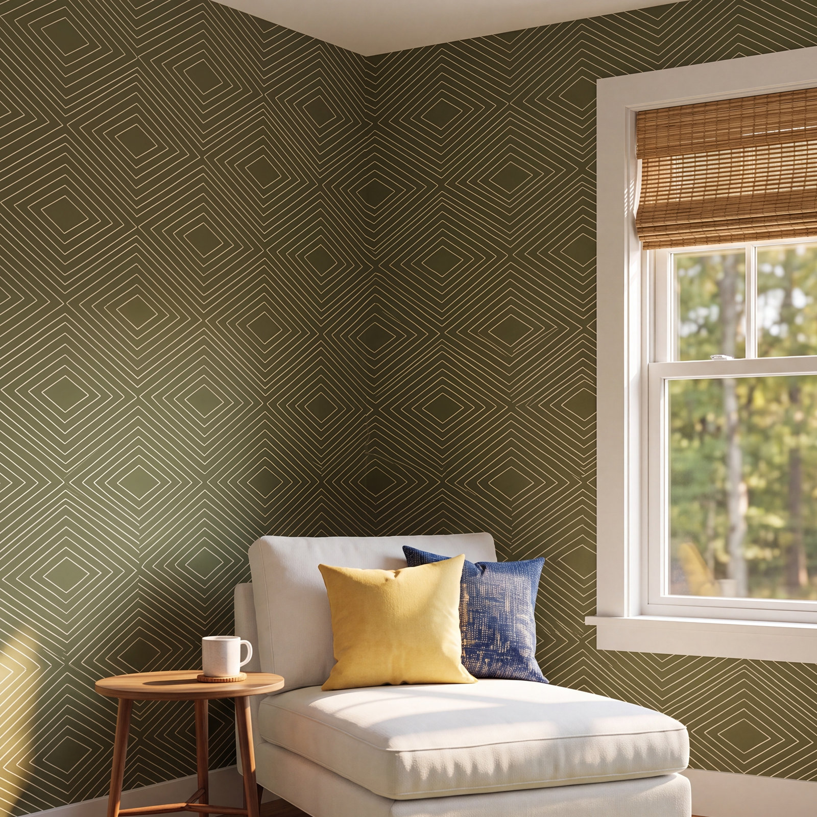 Huron Peel & Stick Wallpaper Roll, Deep Olive, Non-pasted, Paper