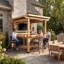 Gazebo de divertissement en bois de cèdre de 85 po de largeur avec support pour téléviseur, double comptoir de bar et toit en PVC