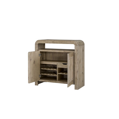 Bar avec rebords lisses, charnières à fermeture en douceur, rangement pour le vin intégré, placage en chêne noueux anglais, coins arrondis, bois massif +, hauteur 41 po, profondeur 41,5 po, largeur 17,5 po, poids de 134,17 lb