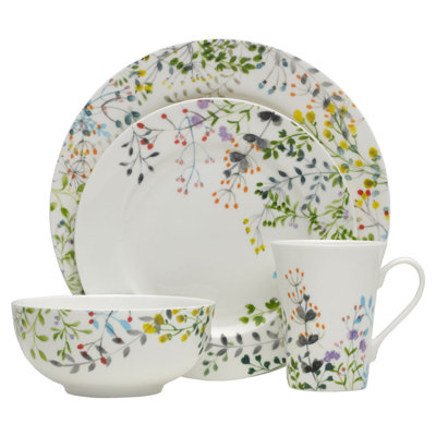 Tivoli Garden 16-Piece Lightweight Chip-Resistant Bone China Dinnerware Set, Service for 4