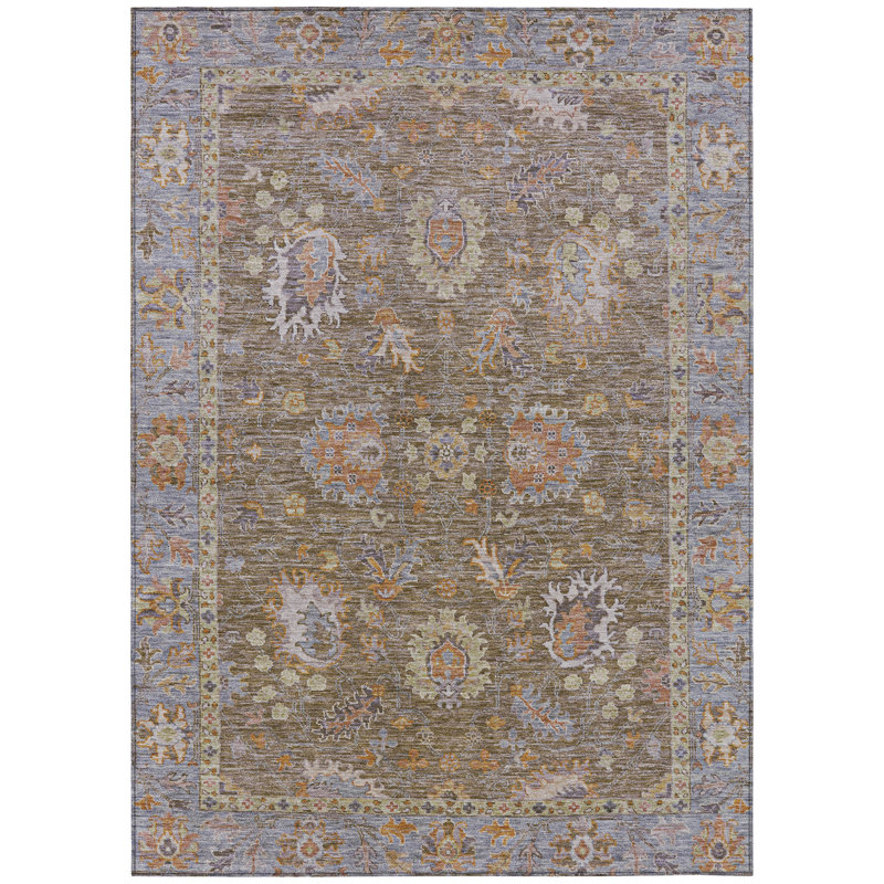 Tapis intérieur lavable floral 3 pi x 5 pi brun et lavande