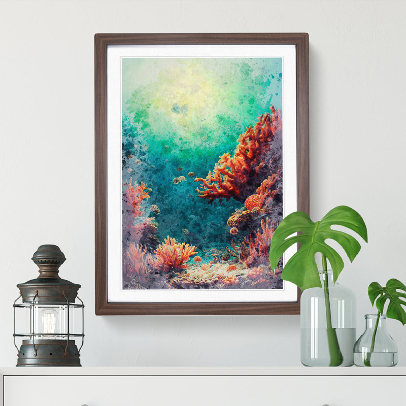 Beautiful Coral Reef - Single Picture Frame Print, 46cm H x 34cm W x 2cm D, Walnut Framed