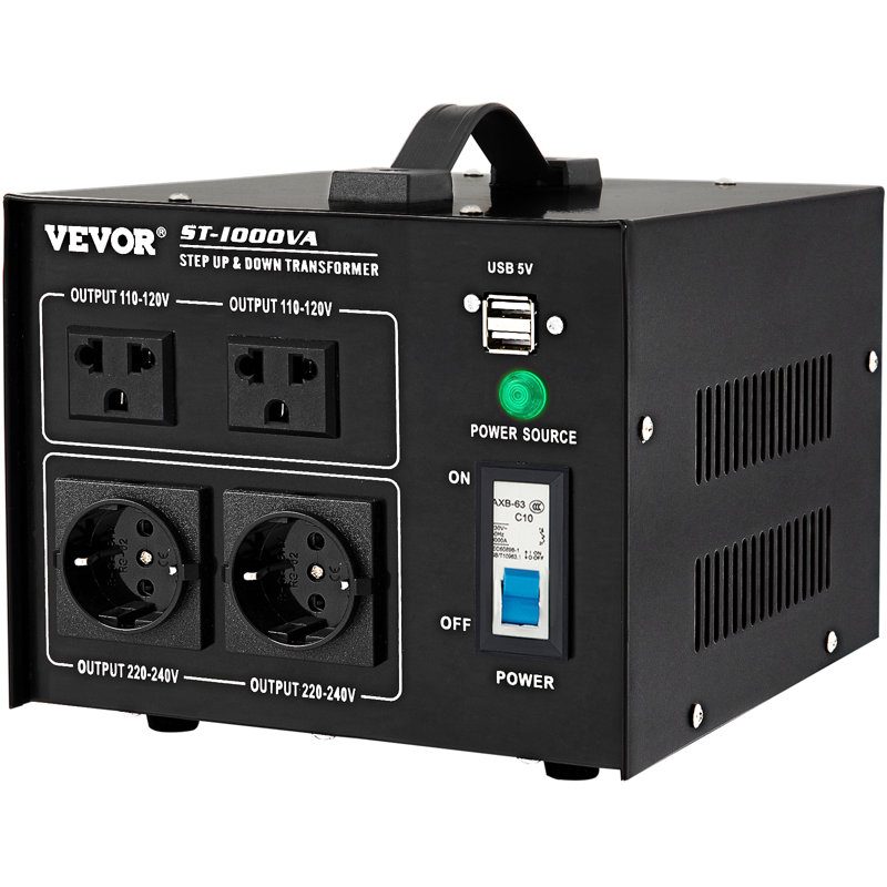 VEVOR 1000W Black Metal Step Up/Down Voltage Converter Transformer