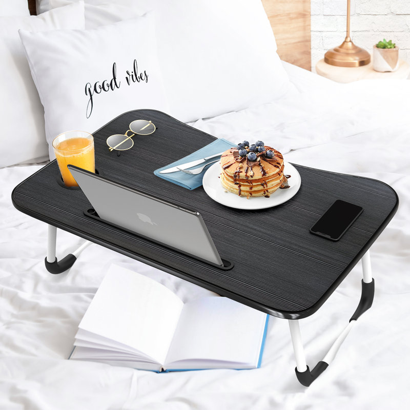 Nestl Large Black Foldable Laptop Desk with Cup Holder