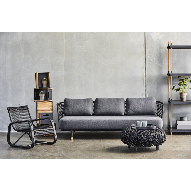 Loop 29.2" Wide Round Footstool Wide Ottoman, Black