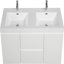 Meuble-lavabo mural 60 po avec lavabo, meuble-lavabo mural avec lavabo à surface solide et deux tiroirs à fermeture en douceur, blanc brillant-1937456439