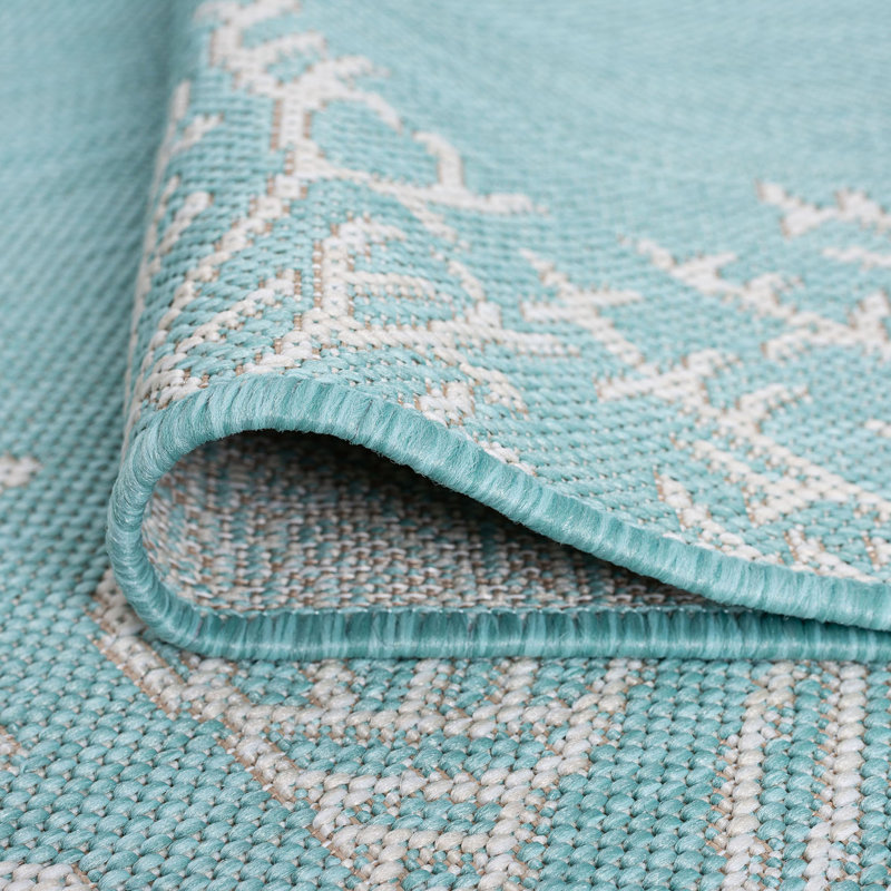 Tapis turquoise à imprimé animal Zendaya, Rond 5 pi 3 po