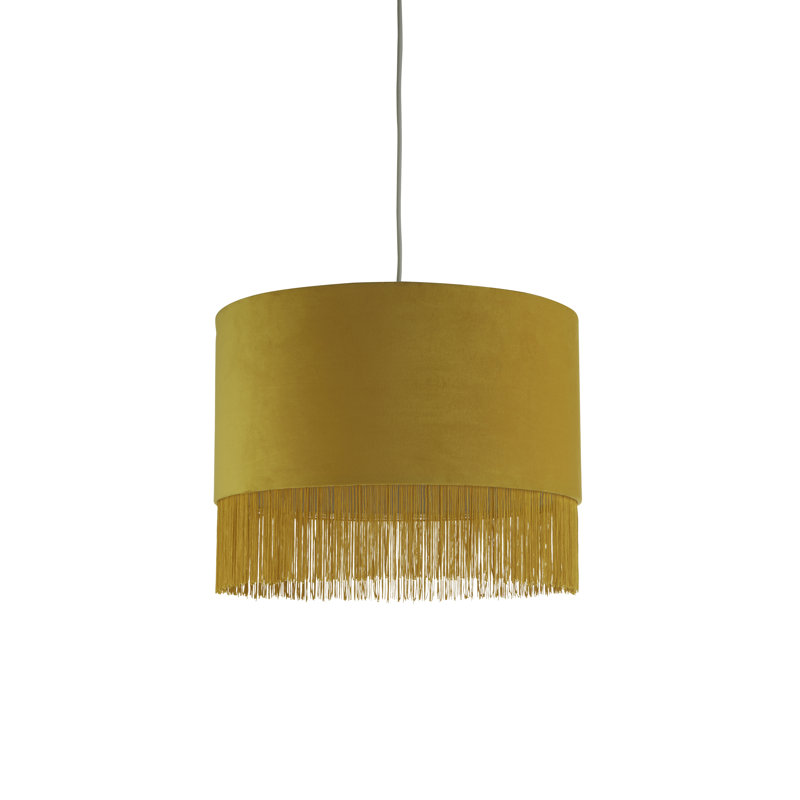32cm H Faux Velvet Drum Pendant Shade ( Uno ), Mustard