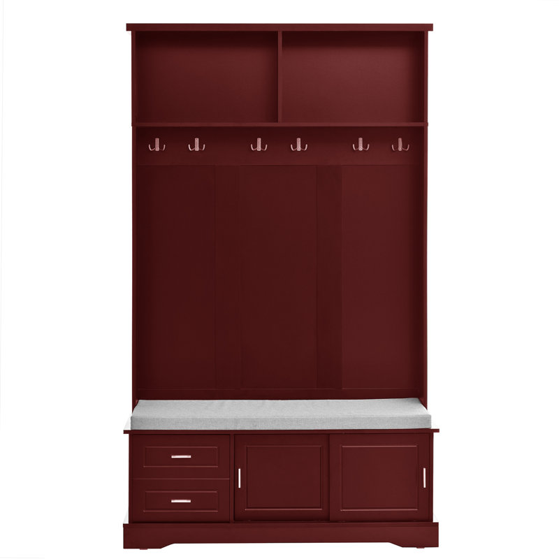 Hall Tree 47'' Wide With Bench And Shoe Storage, Red