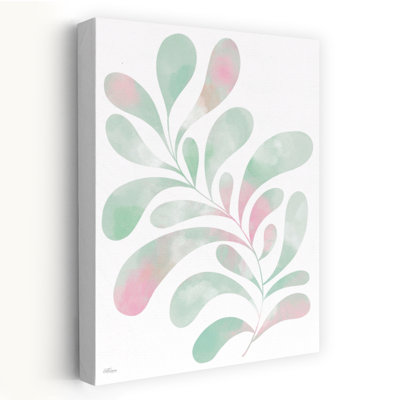 Menthe eucalyptus 2 - Art contemporain verdure stylisée, feuillage abstrait pastel rose et vert