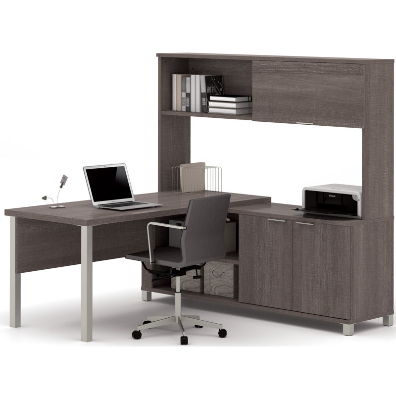 Ensemble de bureau de bureau debout en L Oriano, Gris écorce