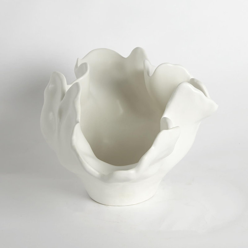 Handcrafted Ivory Ceramic Meteor Bowl Sculpture