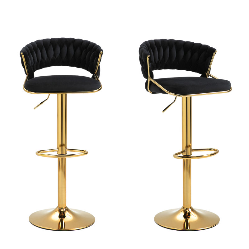 Christal Height Adjustable Swivel Bar Stool, Black, Gold