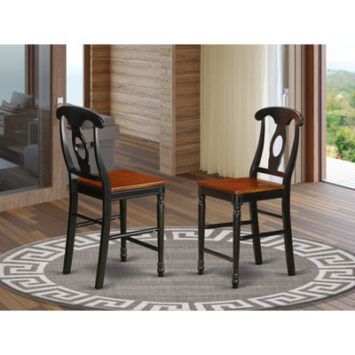 Kenley Counter Height Barstools - Napoleon Back Wood Seat Chairs, Set of 2, Black & Cherry