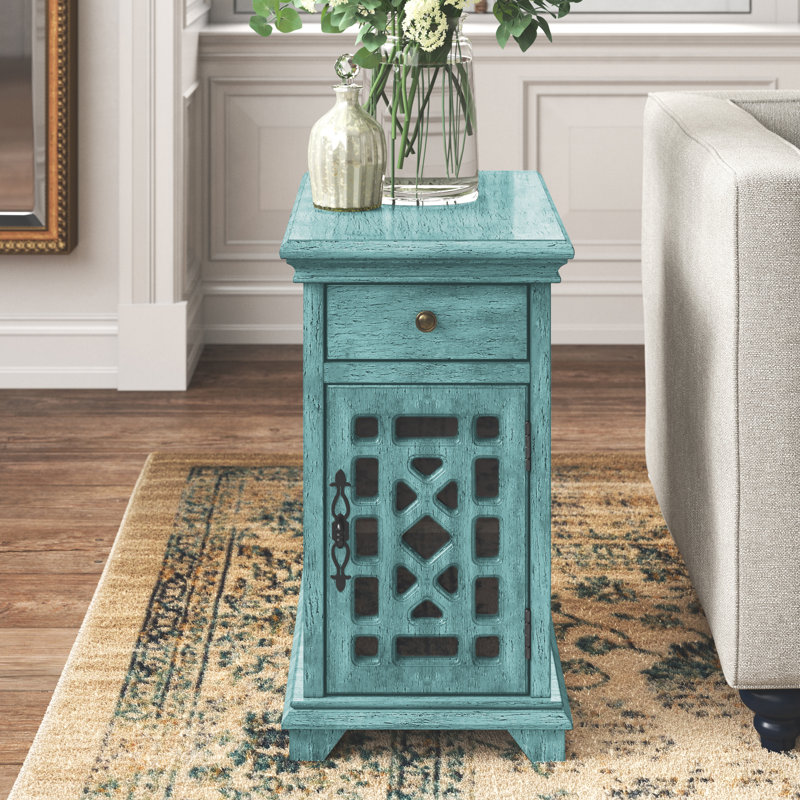 Table de bout haute de 25 po avec rangement Avellana, Bleu