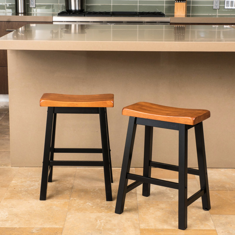 24" Saddle Counter Stool In Walnut Wood, Strong And Stylish Wood Stool, For Scandinavian Interior