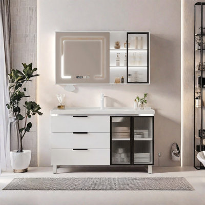 Meuble-lavabo sur pied 39,76 po avec armoire à miroir minimaliste moderne et minimaliste