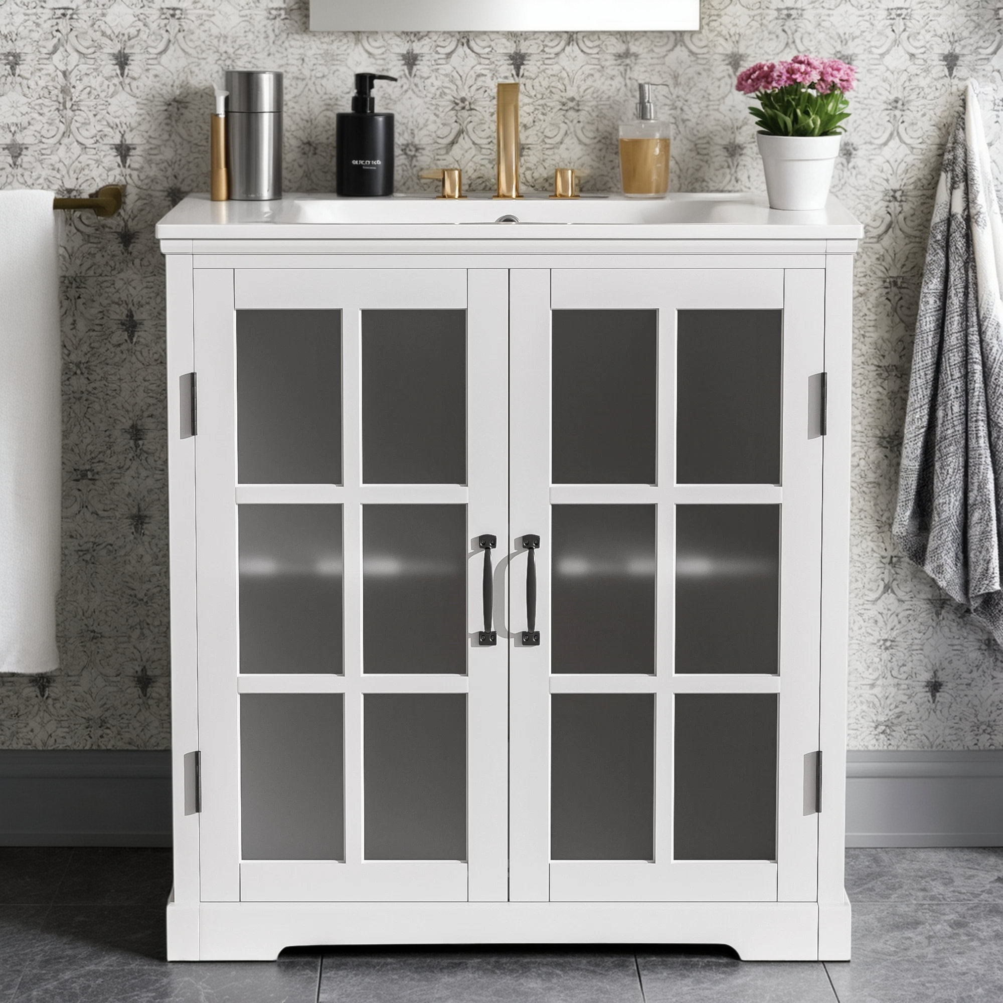 Ebern Designs White Modern Bathroom Vanity With Ceramic Sink And Vanity ...