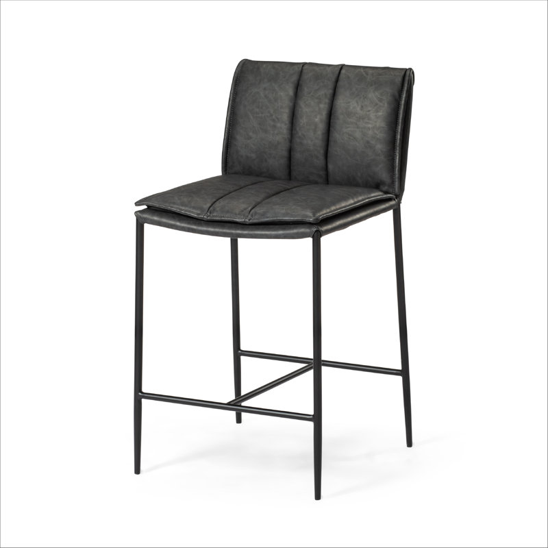 Maven Lane Gerard Stool with Faux Leather Upholstery, Charcoal Black Seat/Matte Black Frame, Counter Stool (25" Seat Height)