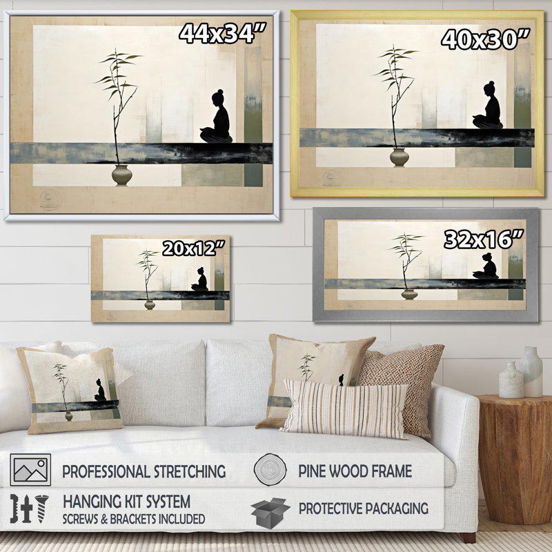 Mahmod Asian Art Modern Zen I Framed On Canvas Print, 24" H x 32" W x 1" D, Black Floater Framed