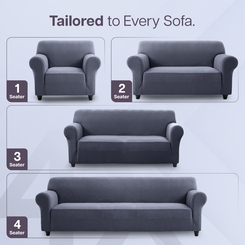 Durable Spandex Stretch Sofa Cover - Jacquard Pattern Sofa Slipcover & Furniture Protector, Blue/Grey