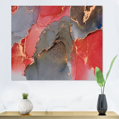 " Grey And Red Luxury Abstract Fluid Art "