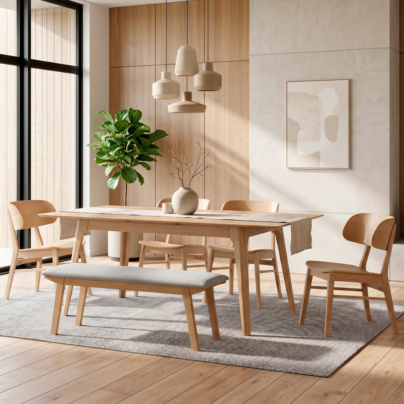 Modern Solid Hardwood Dining Table, Natural