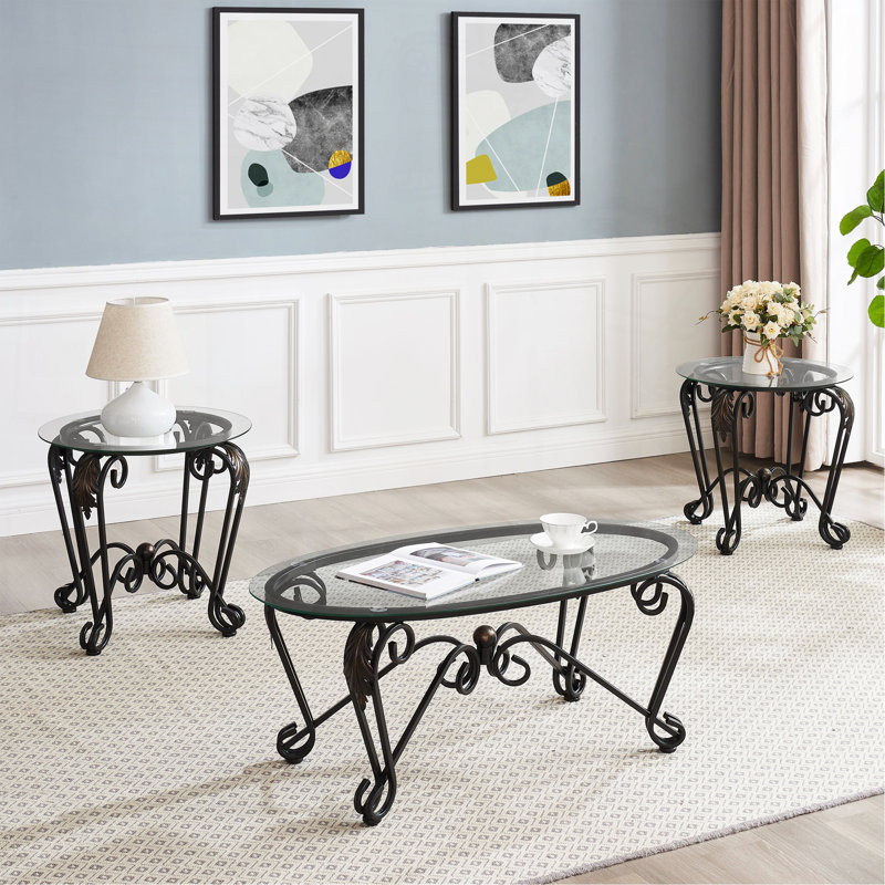 Ensemble de 3 tables basses en verre trempé