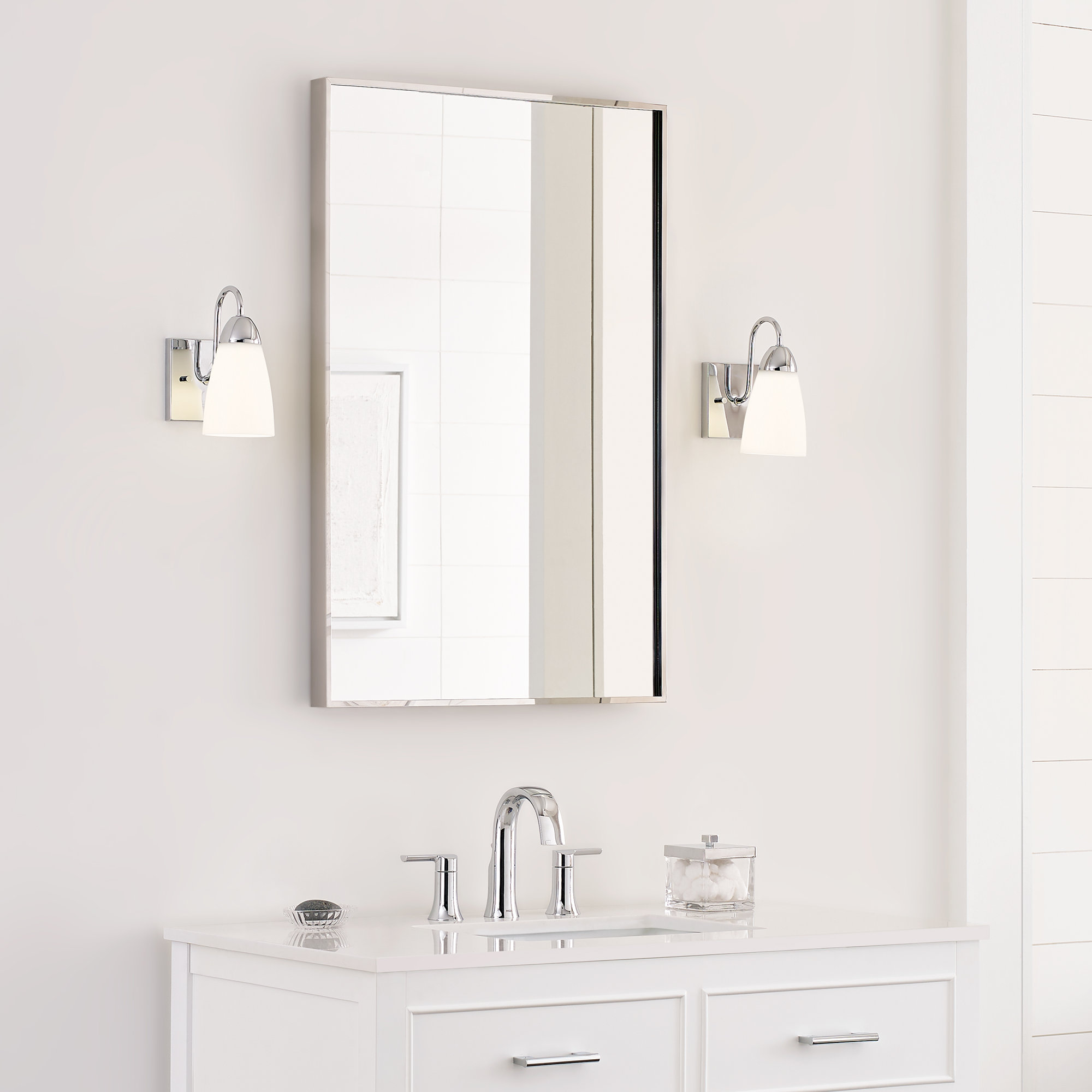 Single Light Glass Steel Dimmable Armed Sconce, No, Chrome