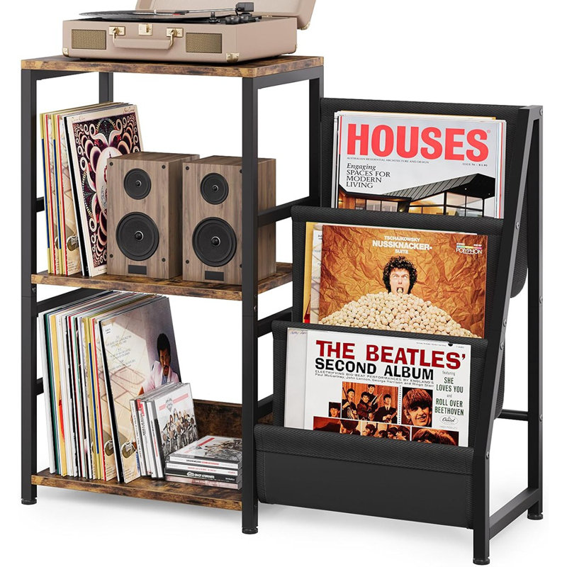 Record Player Stand, Turntable Stand With 3-Tier Vinyl Record Storage, Black/Brown