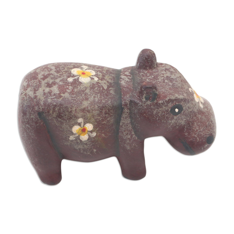 Figurine Bungalow Rose faite à la main en bois d'hippopotame