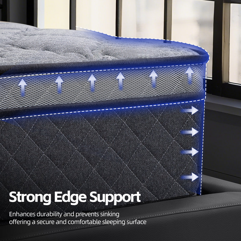 12'' Hybrid Mattress  Medium 5-Zone Support For Back Stomach Side Sleepers Motion Isolation Noise Reduction - Fits All Frames & Floor
