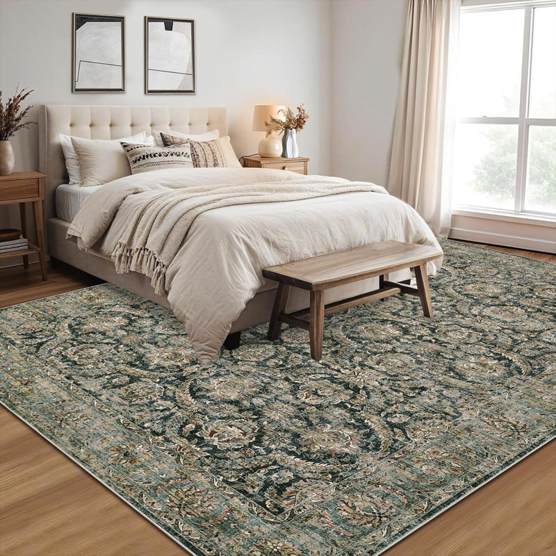 Washable Runner Rug – Vintage Distressed Design, Non-Slip, Soft Bath Mat for Kitchen, Entryway, Laundry, Rectangle 10' x 13'